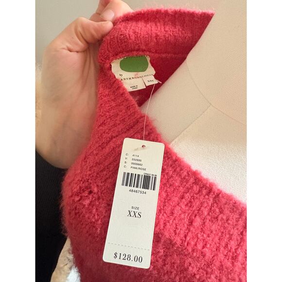 NWT Anthropologie Clayton Wool Blend Teddy V Neck Sweater Women’s XXS Rose Pink - Picture 9 of 9